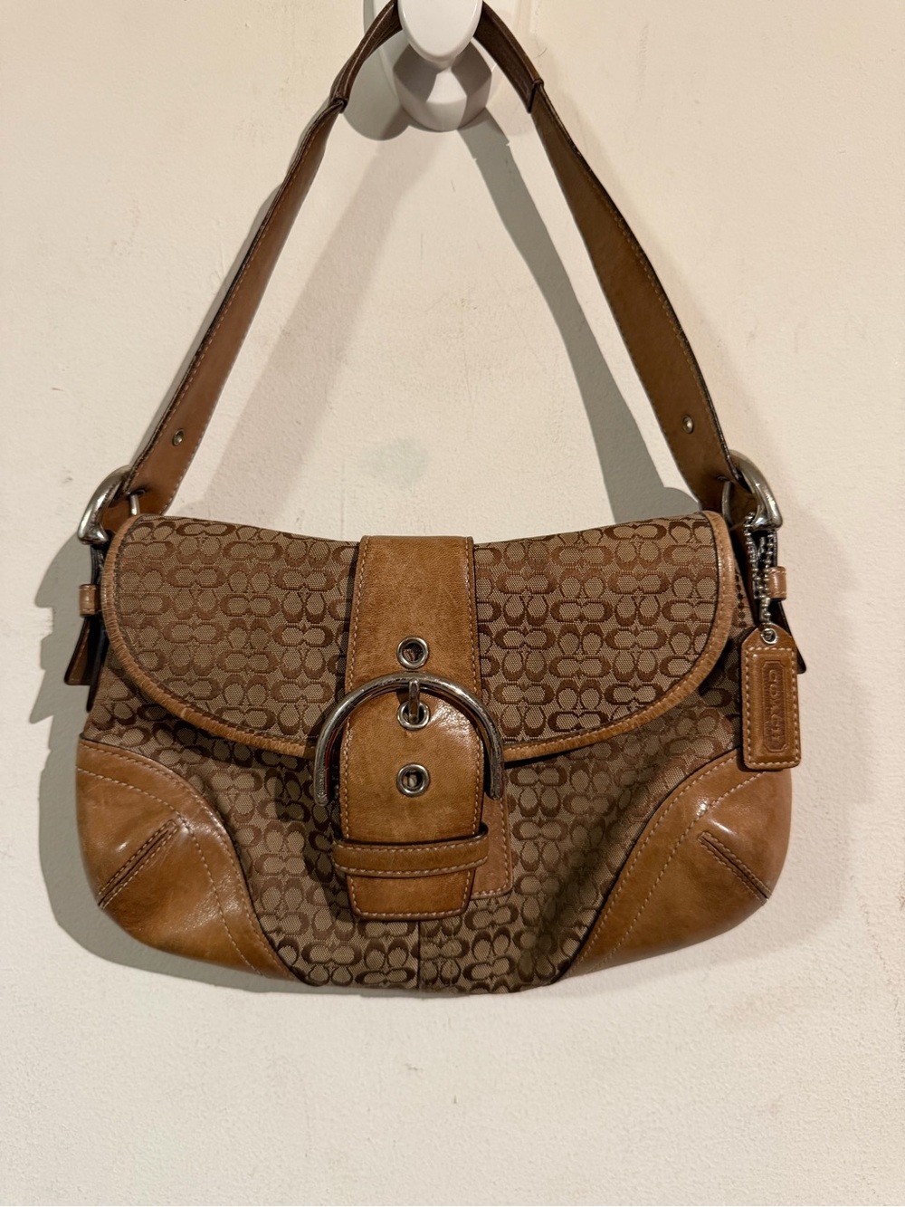 Coach soho Tan and Brown Signature Canvas Shoulder Bag 6818